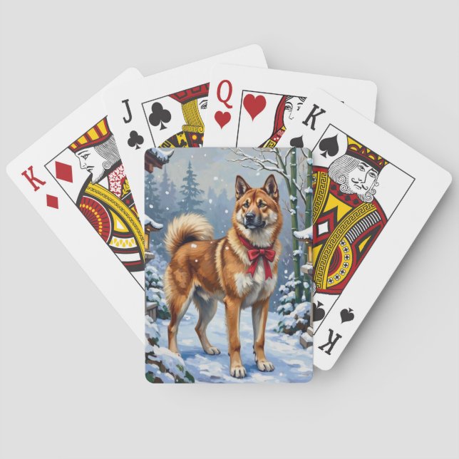 Baraja De Cartas Akita Dog Serene Japanese Winter Christmas (Reverso)