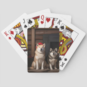 Baraja De Cartas Akita junto a la chimenea Navidad