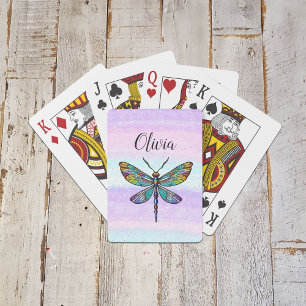 Baraja De Cartas Alas coloridas de la libélula de vidrio manchado