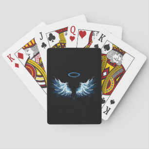Baraja De Cartas Alas de ángel azules brillantes sobre fondo negro