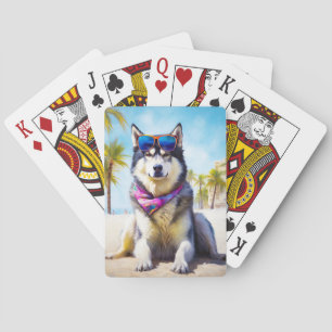 Baraja De Cartas Alaska Malamute en la playa, regalo de verano