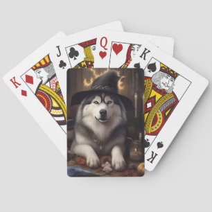 Baraja De Cartas Alaskan Malamute calza calabazas de Halloween
