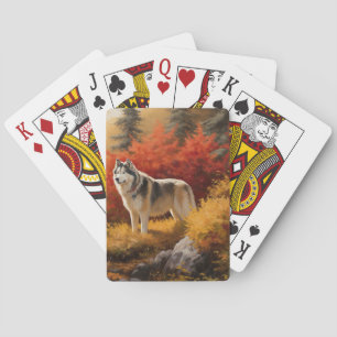 Baraja De Cartas Alaskan Malamute en Otoño Hojas Caídas Inspirado