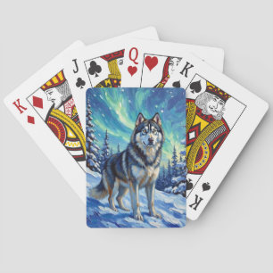 Baraja De Cartas Alaskan Malamute Luces del Norte Invierno