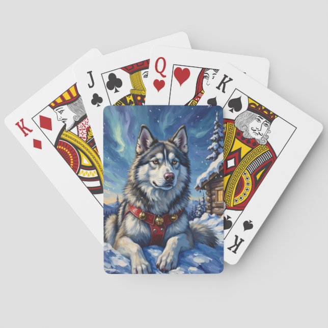 Baraja De Cartas Alaskan Malamute North Pole Winter Christmas (Reverso)