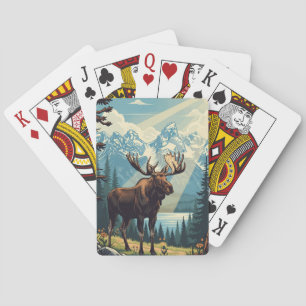 Baraja De Cartas Alce vintage en el Parque Nacional Grand Teton
