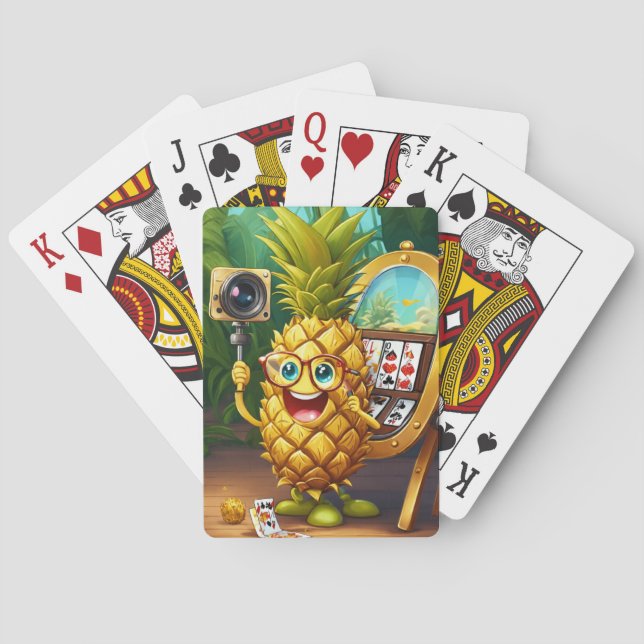 Baraja De Cartas Alegre Personalizado Golden Pineapple tomando foto (Reverso)