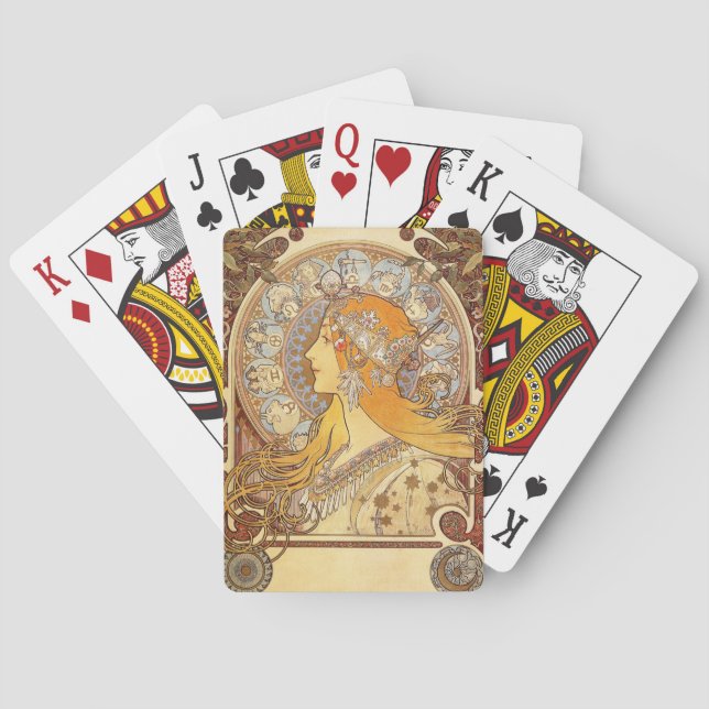 Baraja De Cartas Alfonse Mucha Zodiac Art Nouveau Mujer (Reverso)
