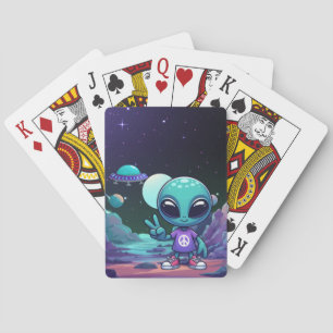 Baraja De Cartas Alien y barco espacial por la paz