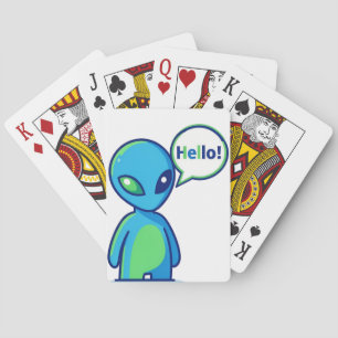 Baraja De Cartas Alienígena azul lindo diciendo hola