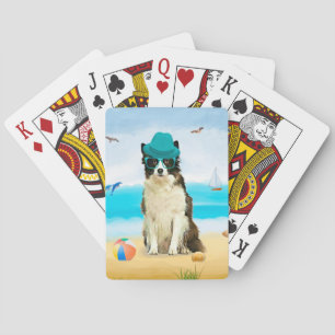 Baraja De Cartas Almohada con perro Border Collie en la playa