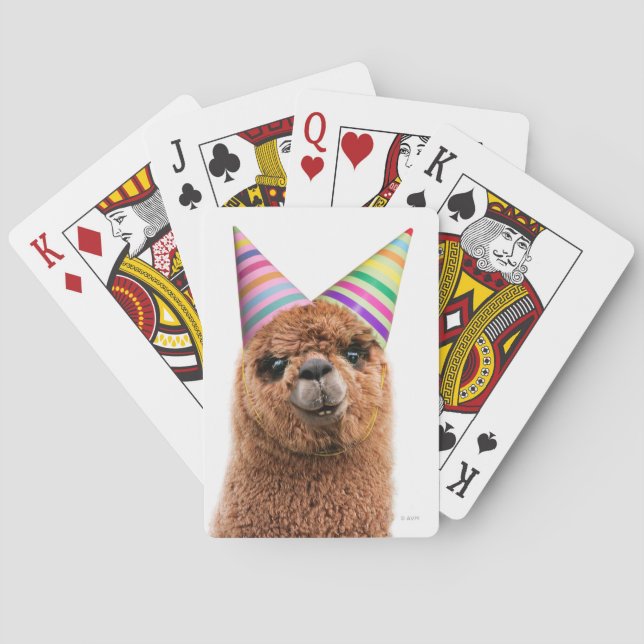 Baraja De Cartas Alpaca vistiendo Gorras Fiestas (Reverso)