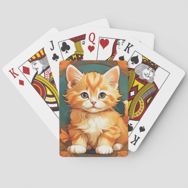 Baraja De Cartas Alphonse Mucha Style Naranja Cat (Reverso)