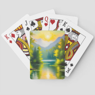 Baraja De Cartas Amanecer sobre montañas y lago cubiertos de nieve