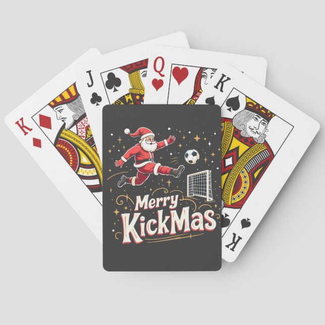 Baraja De Cartas Amantes del fútbol de Papá Noel y Feliz Kickmas (Reverso)