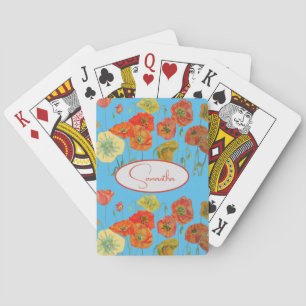 Baraja De Cartas Amapola Naranja Roja Amapolas floral Azul Nombre d