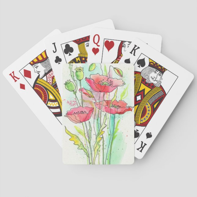 Baraja De Cartas Amapolas pintadas de la acuarela (Reverso)