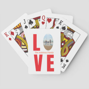 Baraja De Cartas Amar la forma ovalada de la foto de la familia roj