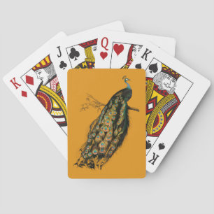 Baraja De Cartas Amarillo de mostaza de pavo real intrincado