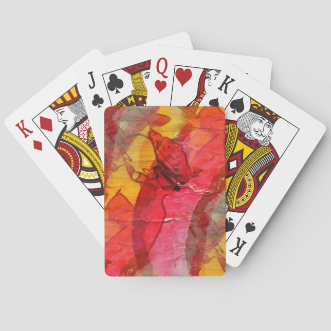 Baraja De Cartas Amarillo rojo del arte de la acuarela (Reverso)