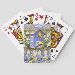 Baraja De Cartas American Goldfinch Bird House Flower Garden