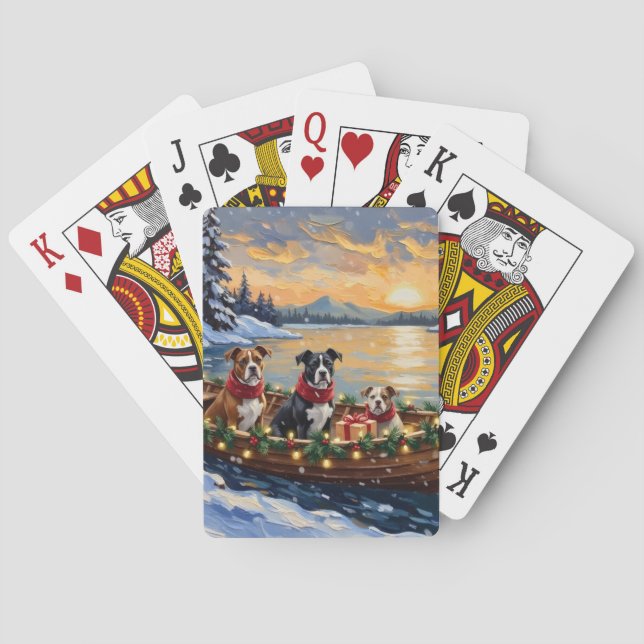 Baraja De Cartas American Staffordshire Terrier Christmas Boat (Reverso)