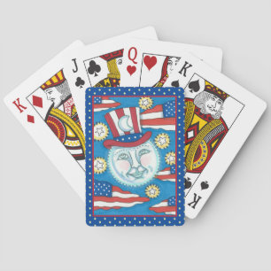 BARAJA DE CARTAS AMERICANA FOLK ART PATRIOTIC MAN IN THE MOON