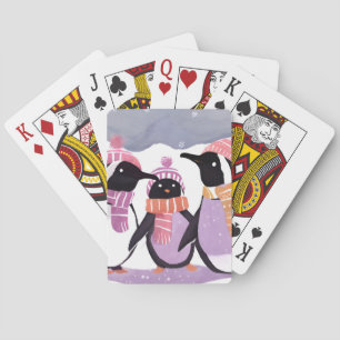 Baraja De Cartas Amigos Pingüinos de Navidad   Acuarela de Invierno