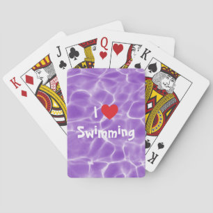 Baraja De Cartas Amo Nadar Corazón Rojo con Agua de Piscina Morada