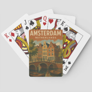 Baraja De Cartas Amsterdam Países Bajos Vintage Canal View