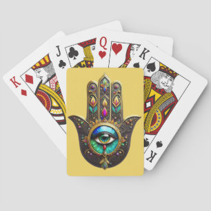Baraja De Cartas Amuleto Hamsa Dorado Marrón Colorido Ojo Tercero A