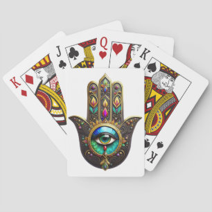 Baraja De Cartas Amuleto Hamsa Marrón Colorido Ojo Turco Arcoíris