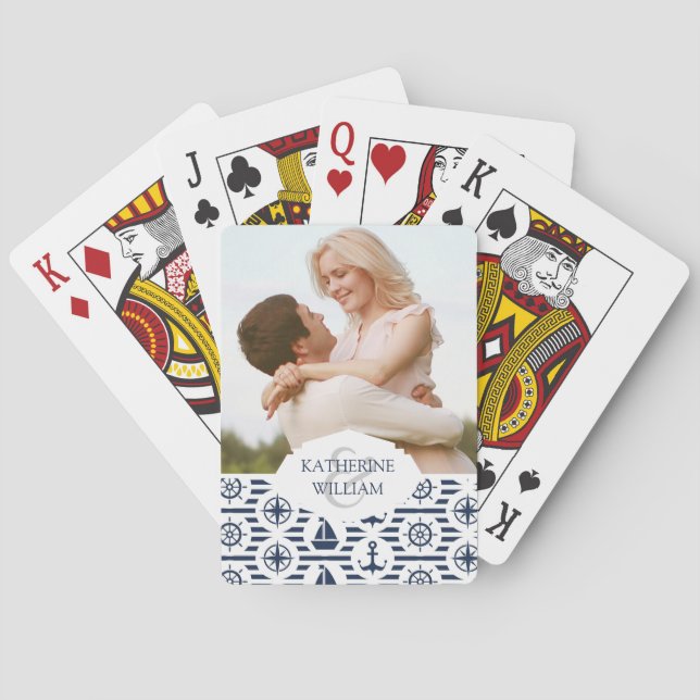 Baraja De Cartas Añada su | conocido marítimo en modelo azul (Reverso)