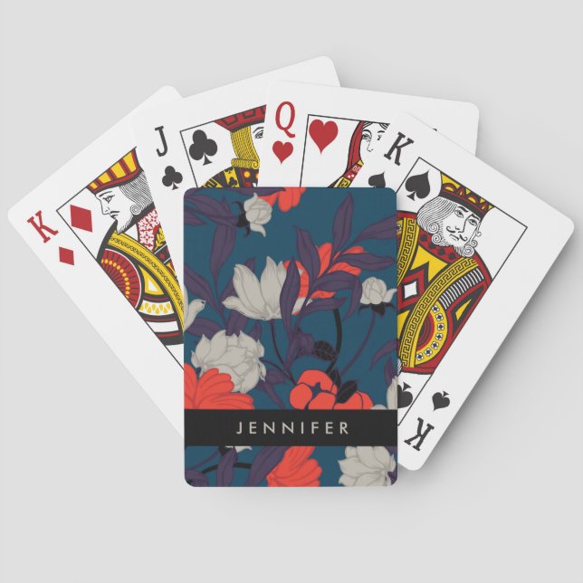 Baraja De Cartas Añada su estampados de flores azules y rojos | (Reverso)