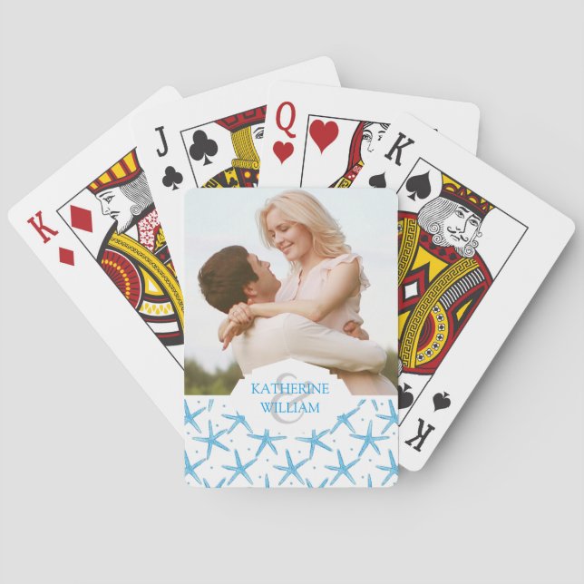 Baraja De Cartas Añada su modelo de estrellas azul de mar de la (Reverso)