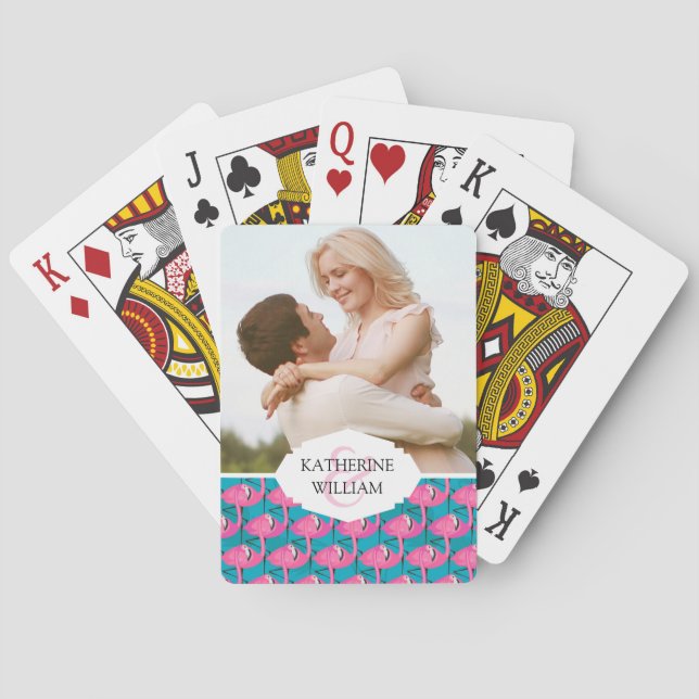 Baraja De Cartas Añada sus flamencos conocidos del neón del | (Reverso)