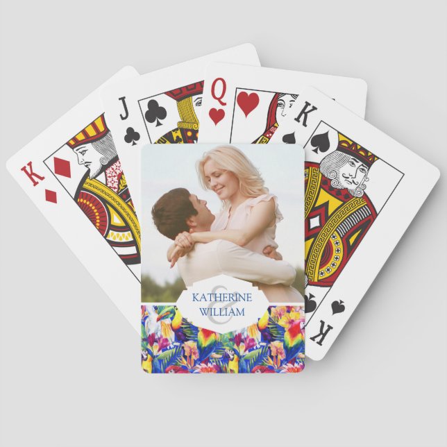 Baraja De Cartas Añada sus loros conocidos de la acuarela del | (Reverso)