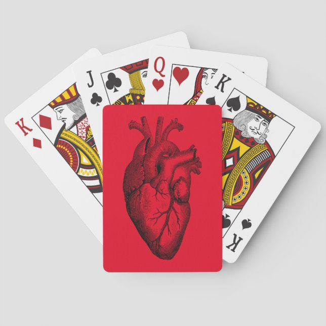 Baraja De Cartas Anatomía cardíaca ciencia fondo rojo (Reverso)