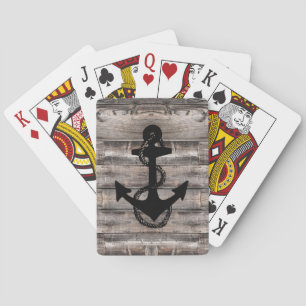 Baraja De Cartas ANCHOR de madera rústica náutica + cuerda  