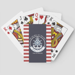 Baraja De Cartas Ancla Náutica, Rueda, Azul Marino, Rayas Rojas