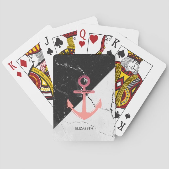Baraja De Cartas Anclaje blanco de mármol blanco y negro (Reverso)