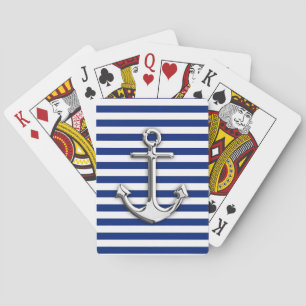 Baraja De Cartas Anclaje cromado en franjas de la marina