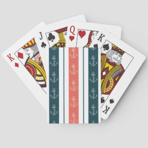 Baraja De Cartas Anclaje vintage nautico sobre el patrón de rayas