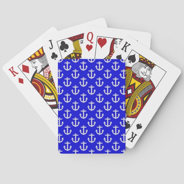 Baraja De Cartas Anclas Blancas En Fondo Azul (Reverso)