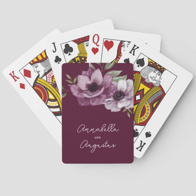 Baraja De Cartas Anemones románticos en Merlot (Reverso)