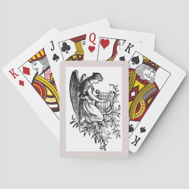 Baraja De Cartas Ángel con arpa y flora (Reverso)