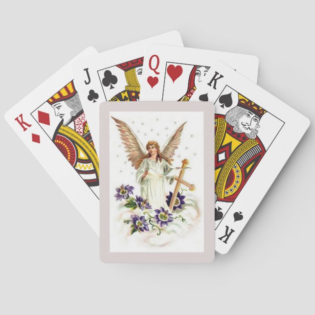 Baraja De Cartas Ángel con cruz y flores de clemátide (Reverso)