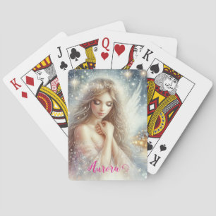 Baraja De Cartas Ángel de nieve festivo femenino etéreo de acuarela