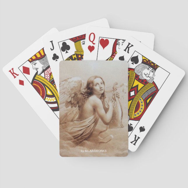 Baraja De Cartas ANGEL JUGANDO CON LYRA SOBRE LA SEpia DE LAS NUBES (Reverso)