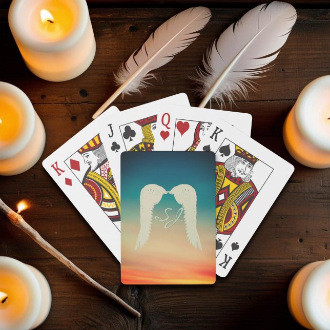 Baraja De Cartas Angel Wings Celestial Sunset Monograma (Angel Wing Sunset poker cards with space for your initials.)